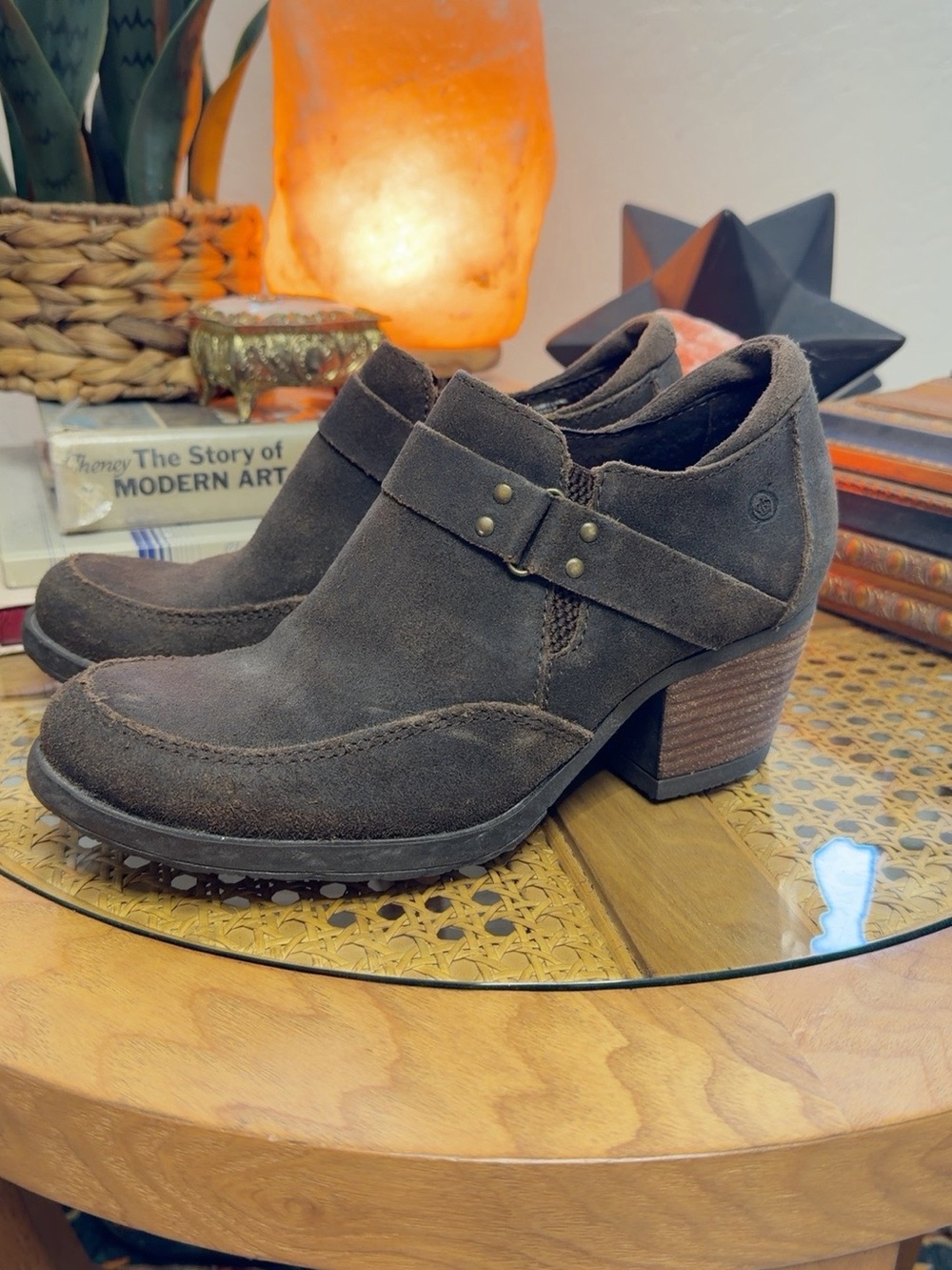 Born Dakota Brown Suede Leather Harness Ankle Booties Size 7.5